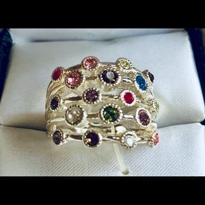 Multi-gem silver ring by City Box
